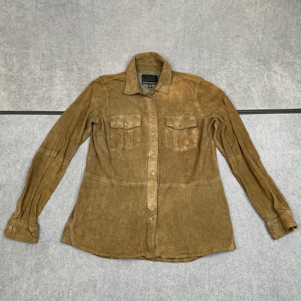 Banana Republic Mens Medium Brown Suede Leather Button Down Shirt Jacket Top Y2K